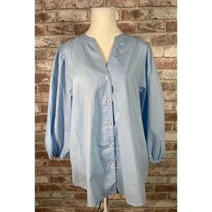 J. McLaughlin Sky Blue Peasant 3/4 Sleeve Cotton‎ Blouse Sz L